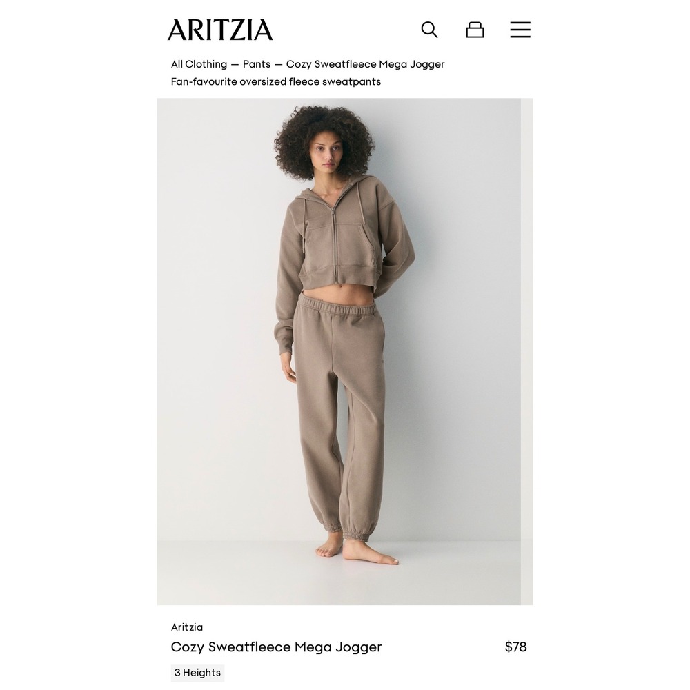 Aritzia Cozy Sweatfleece Mega Jogger Taupe Brown Fleece Sweatpants Medium 116237